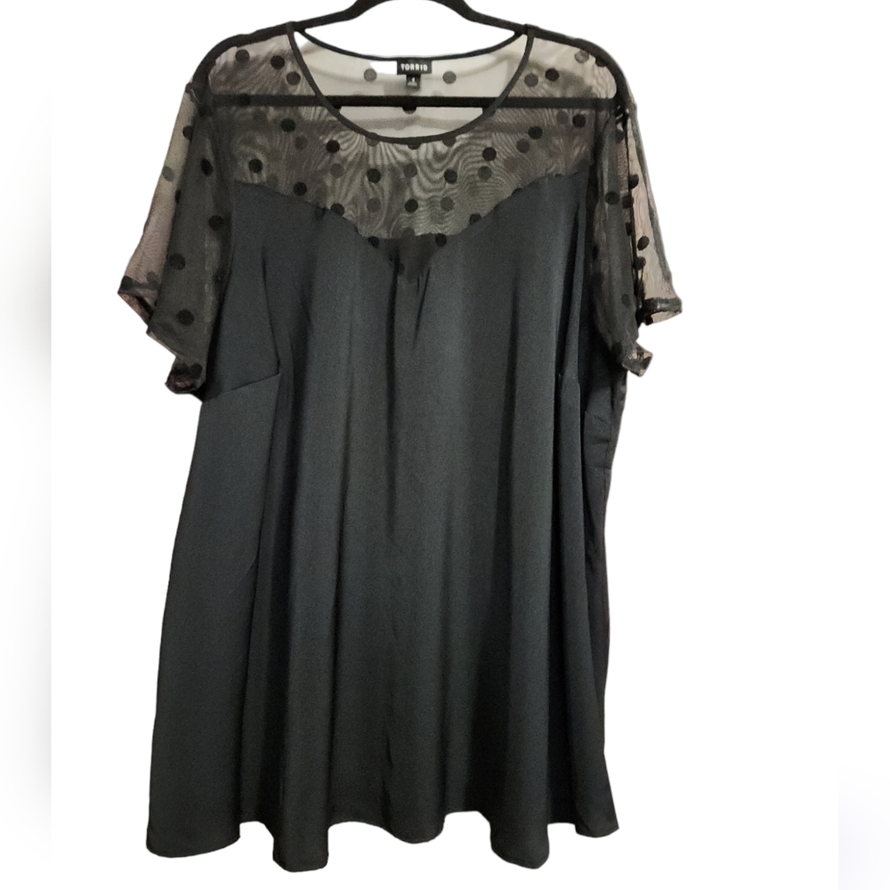 Torrid black mesh polka-dot neckline top size 5